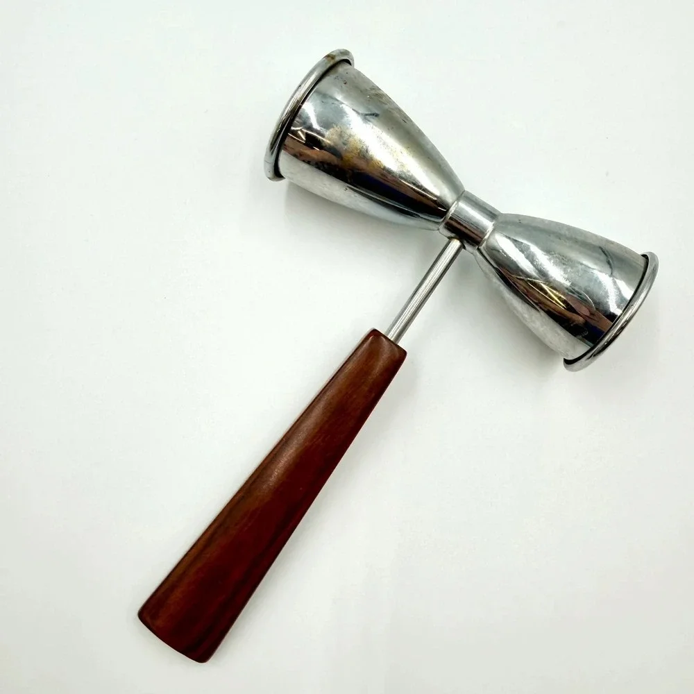 Vintage Mid Century Modern Faux Wood Handle Bar Tool Set Chrome Hanging Rack MCM